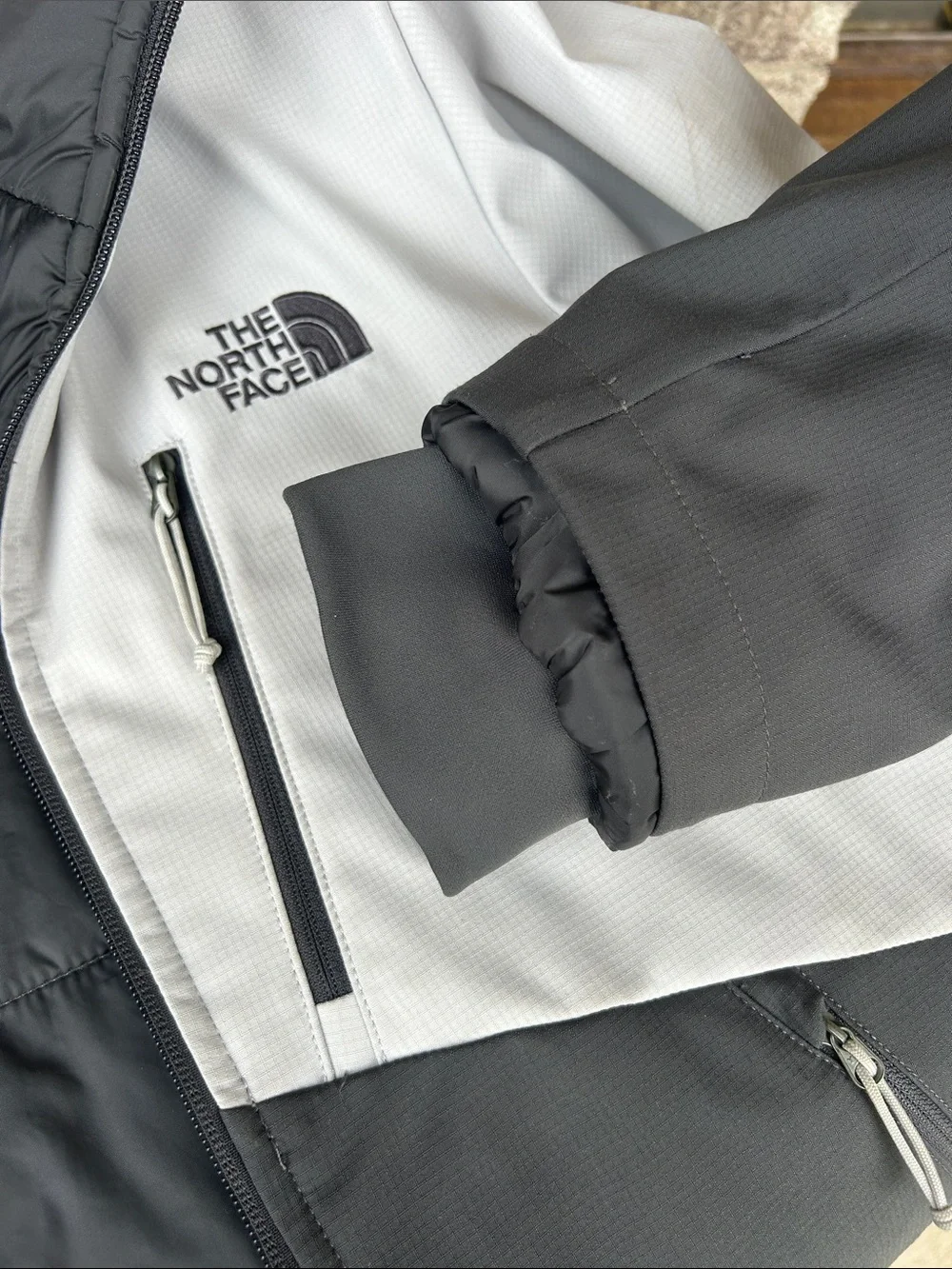 The North Face Light Gray and Black Softshell Hooded Performance Jacket